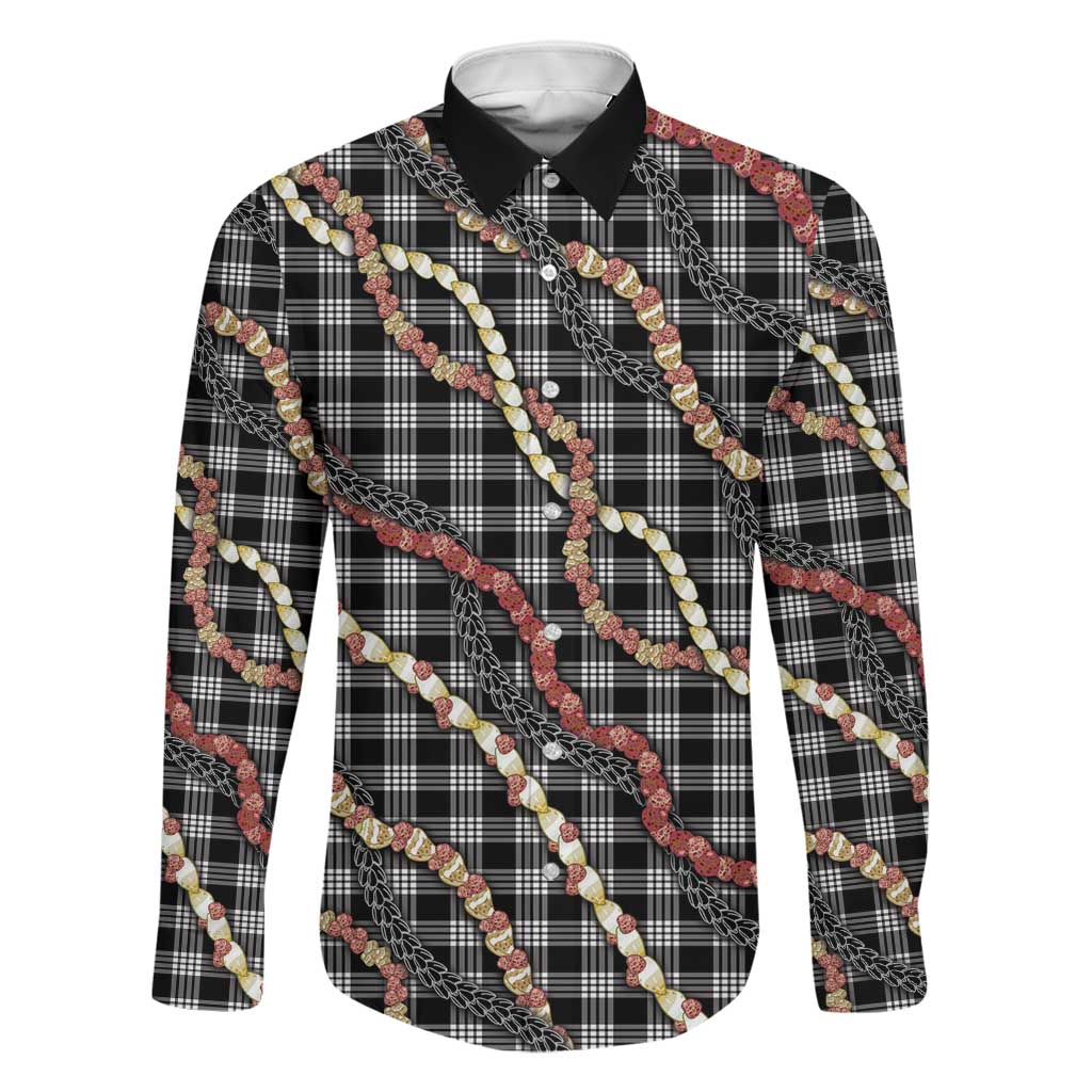 Hawaii Palaka Niihau Shell Lei Family Matching Tank Maxi Dress and Hawaiian Shirt Tropical Island Plaid Patterns DT05 Dad's Shirt - Long Sleeve Black - Polynesian Pride