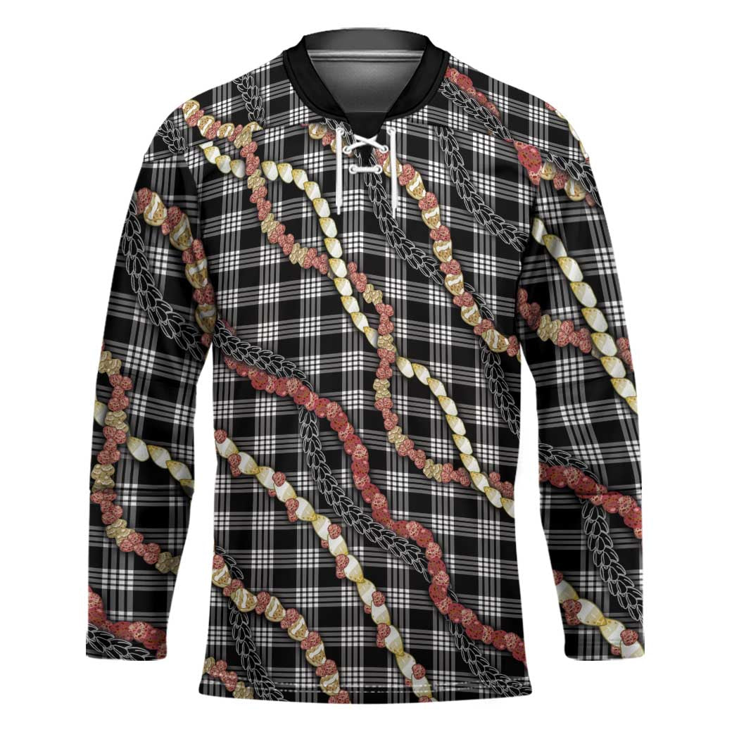 Hawaii Palaka Niihau Shell Lei Hockey Jersey Tropical Island Plaid Patterns DT05 Unisex Black - Polynesian Pride