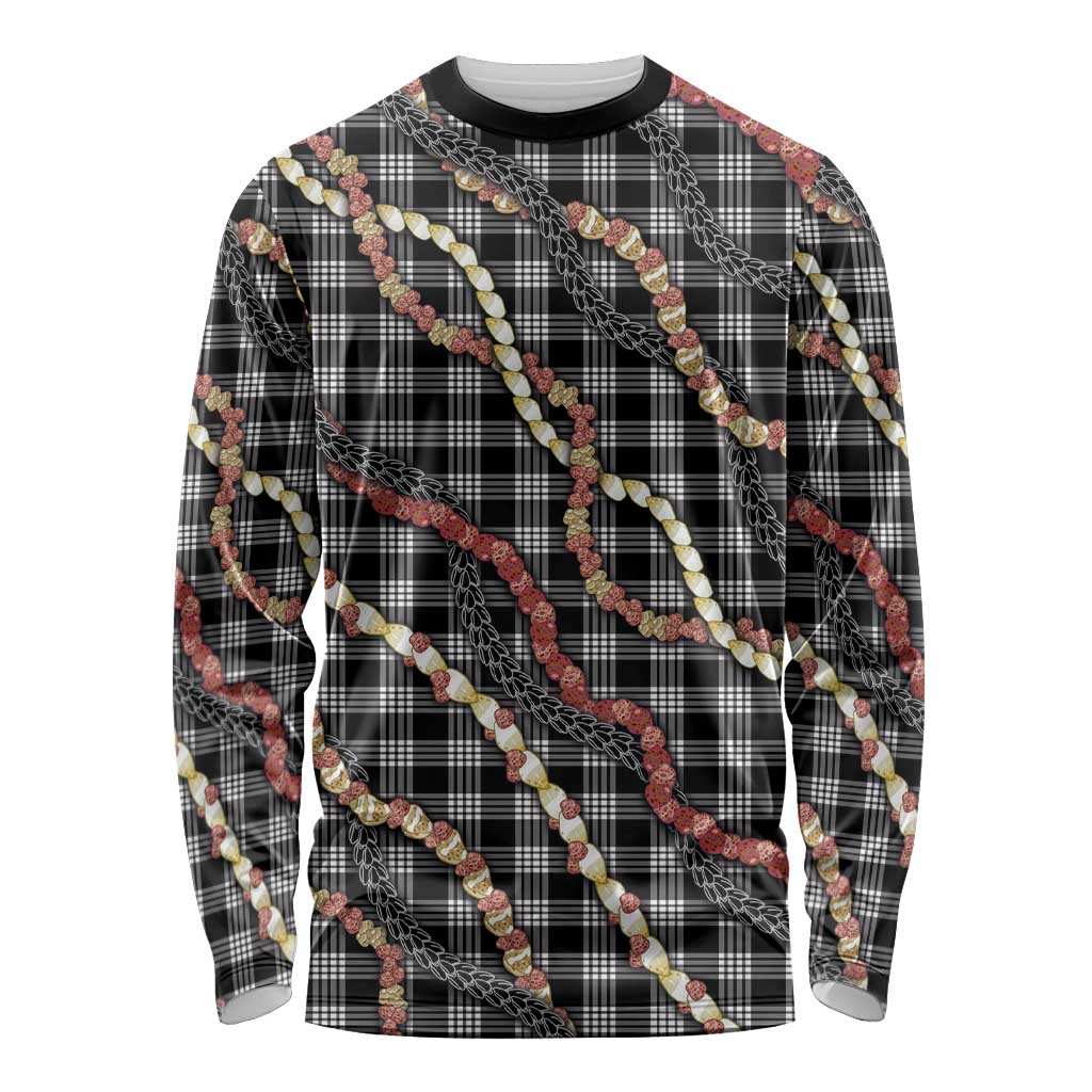 Hawaii Palaka Niihau Shell Lei Long Sleeve Shirt Tropical Island Plaid Patterns