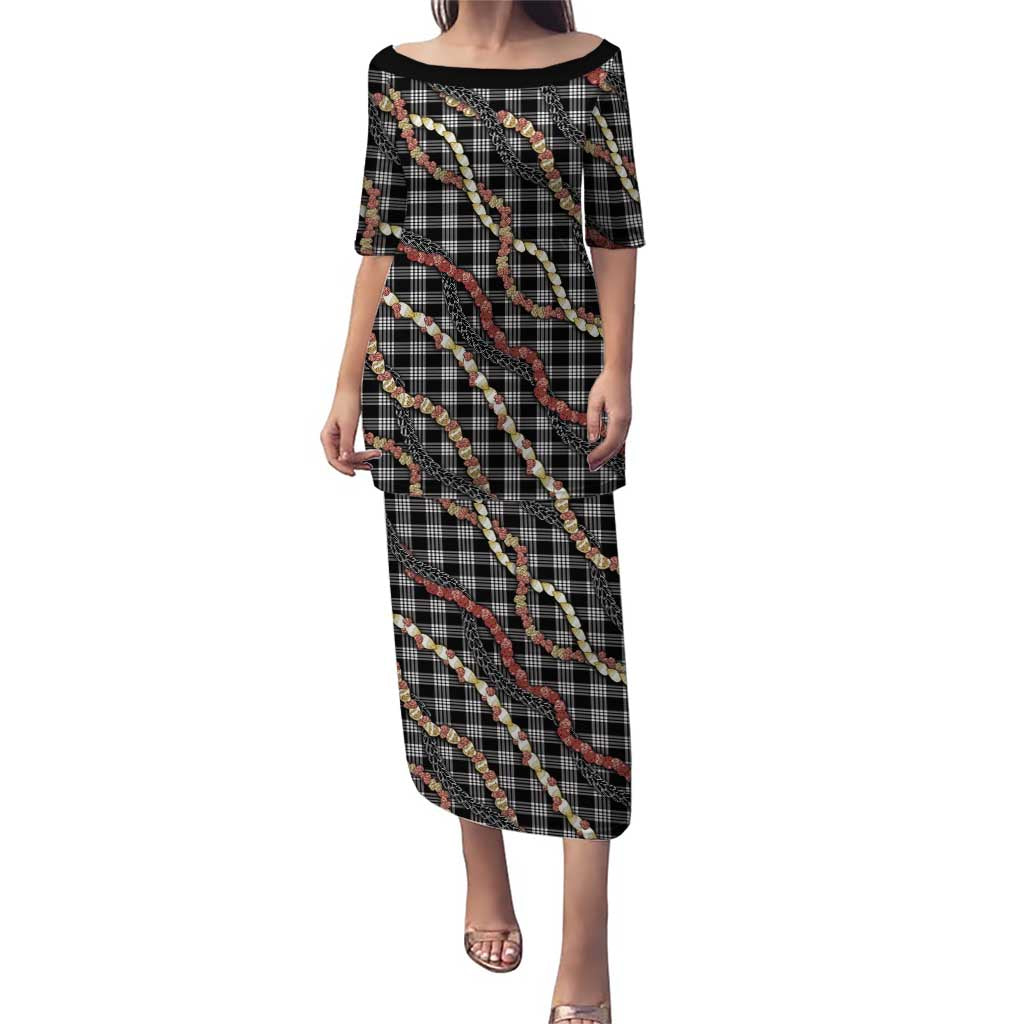 Hawaii Palaka Niihau Shell Lei Puletasi Tropical Island Plaid Patterns DT05 Long Dress Black - Polynesian Pride