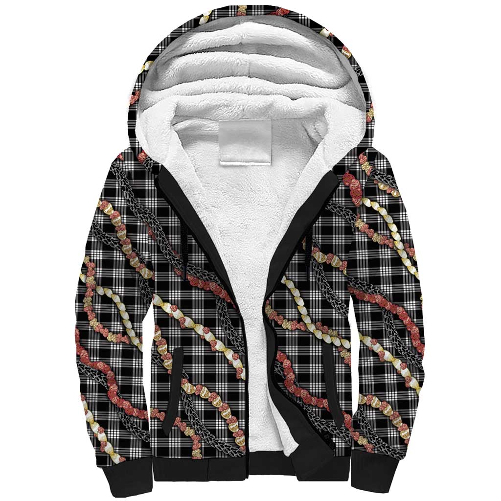 Hawaii Palaka Niihau Shell Lei Sherpa Hoodie Tropical Island Plaid Patterns