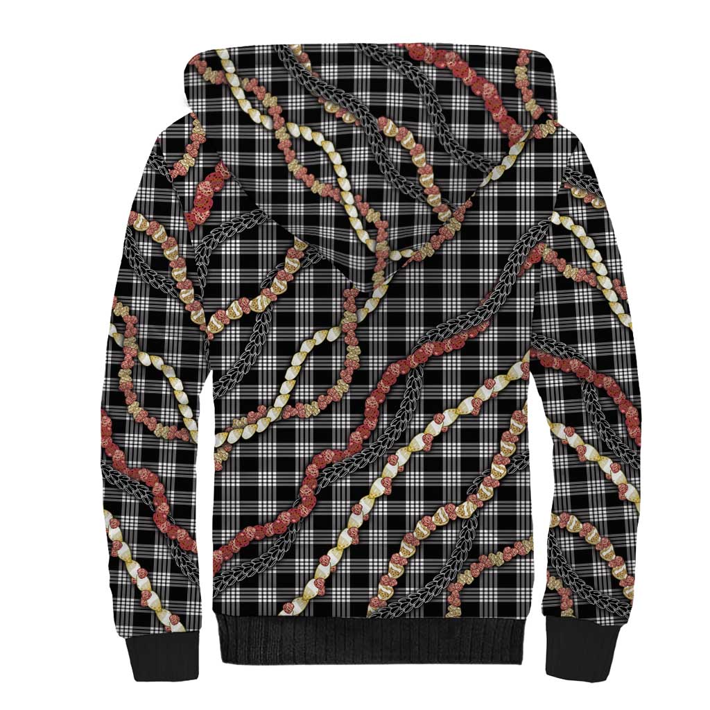 Hawaii Palaka Niihau Shell Lei Sherpa Hoodie Tropical Island Plaid Patterns