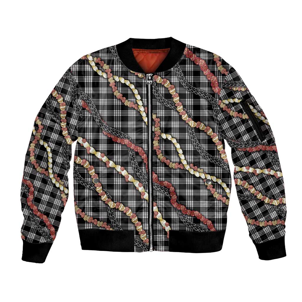 Hawaii Palaka Niihau Shell Lei Sleeve Zip Bomber Jacket Tropical Island Plaid Patterns