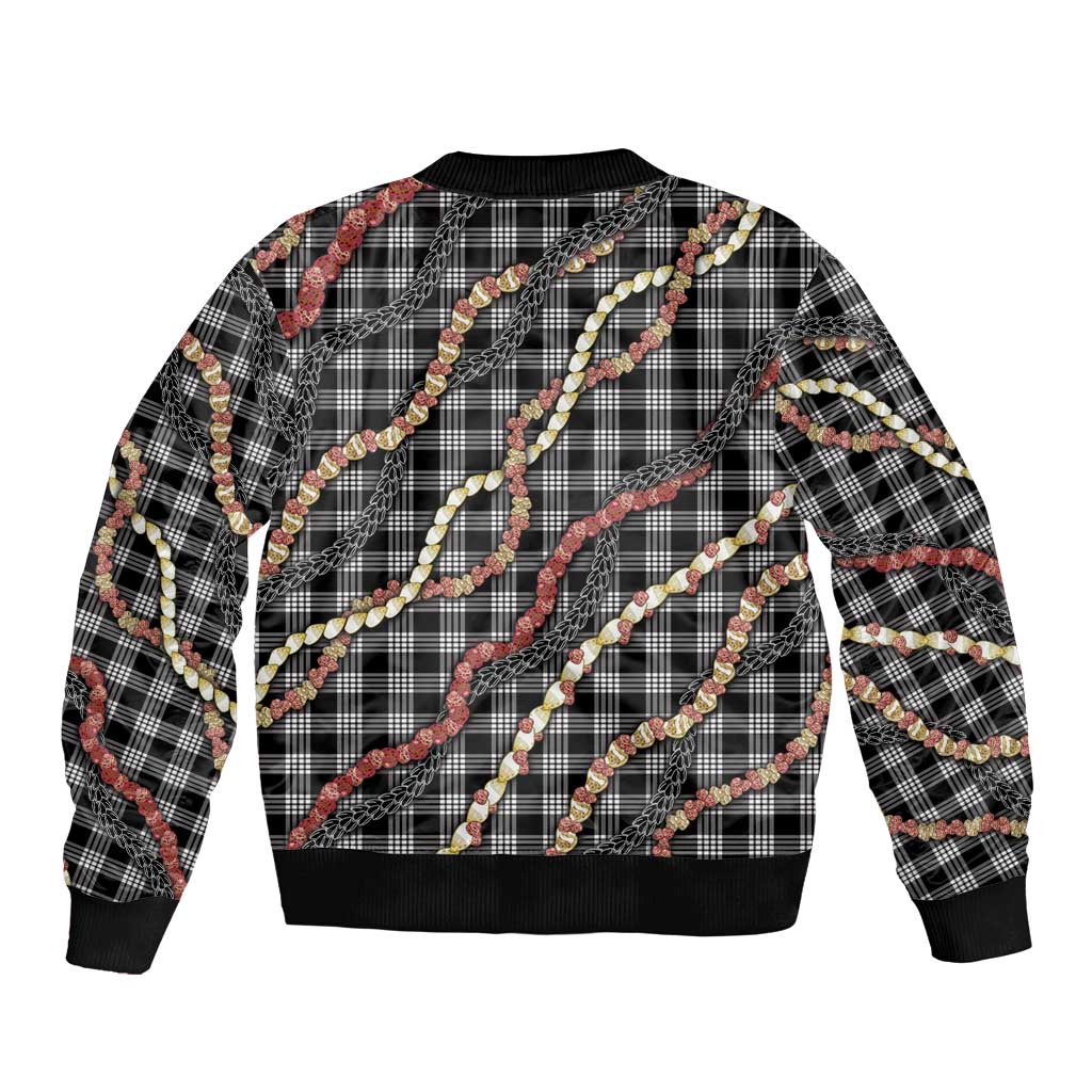 Hawaii Palaka Niihau Shell Lei Sleeve Zip Bomber Jacket Tropical Island Plaid Patterns