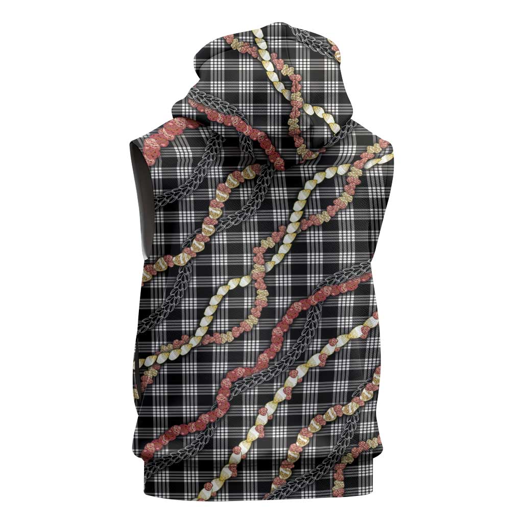 Hawaii Palaka Niihau Shell Lei Sleeveless Zip Hoodie Tropical Island Plaid Patterns