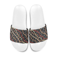 Hawaii Palaka Niihau Shell Lei Slide Sandals Tropical Island Plaid Patterns