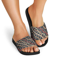 Hawaii Palaka Niihau Shell Lei Slide Sandals Tropical Island Plaid Patterns