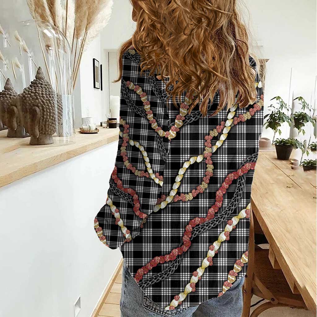 Hawaii Palaka Niihau Shell Lei Women Casual Shirt Tropical Island Plaid Patterns DT05 - Polynesian Pride