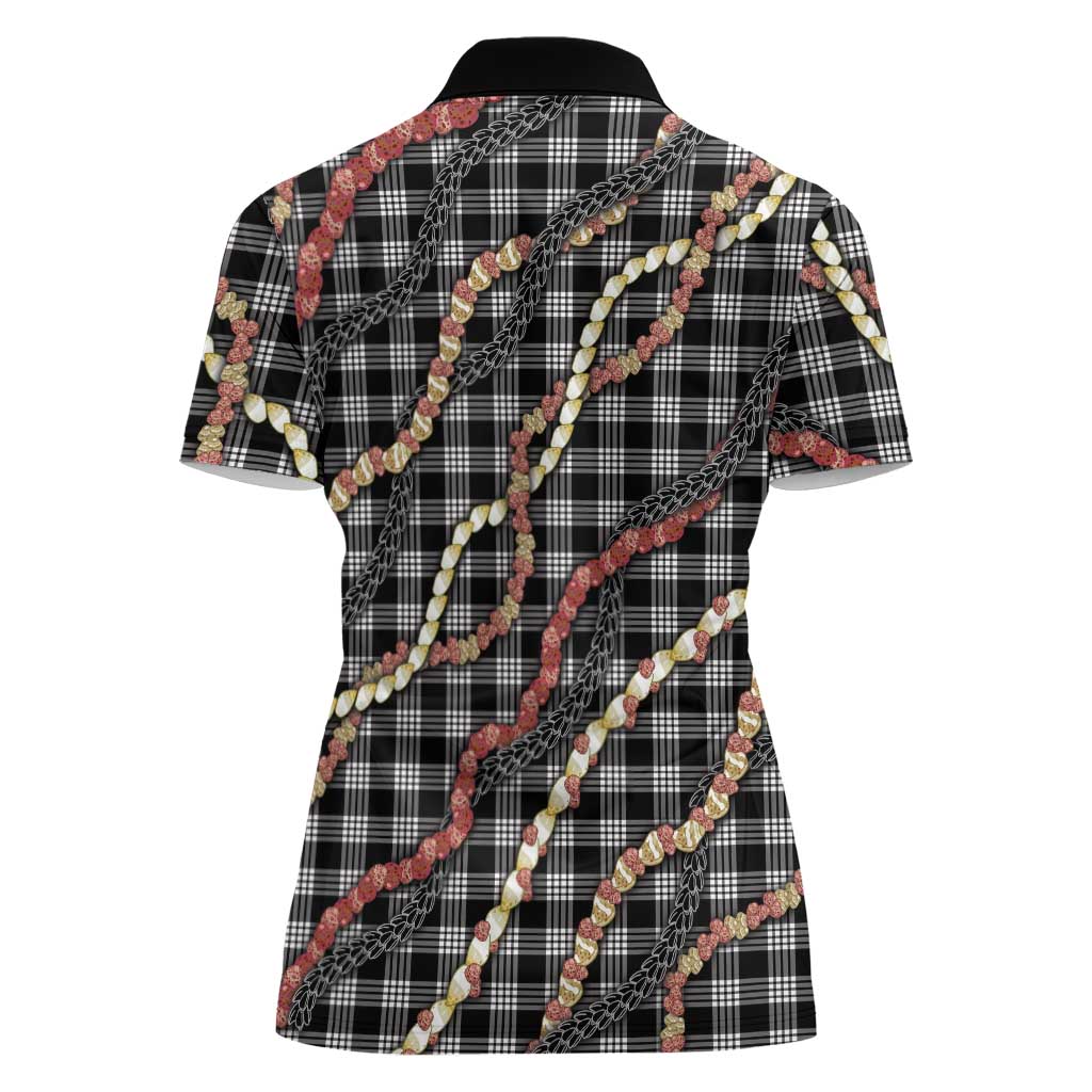 Hawaii Palaka Niihau Shell Lei Women Polo Shirt Tropical Island Plaid Patterns