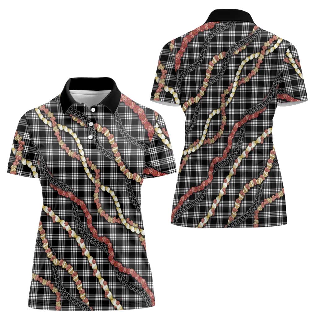 Hawaii Palaka Niihau Shell Lei Women Polo Shirt Tropical Island Plaid Patterns