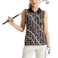 Hawaii Palaka Niihau Shell Lei Women Sleeveless Polo Shirt Tropical Island Plaid Patterns