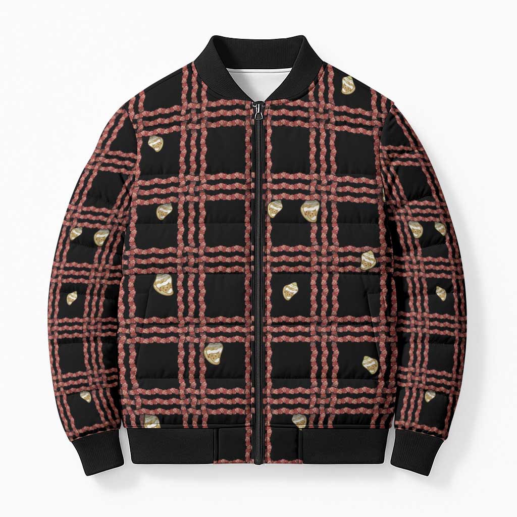 Hawaii Palaka Kahelelani Shell Lei Costume Bomber Puffer Jacket Plaid Patterns DT05 Unisex Black - Polynesian Pride