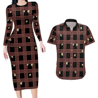 Hawaii Palaka Kahelelani Shell Lei Costume Couples Matching Long Sleeve Bodycon Dress and Hawaiian Shirt Plaid Patterns DT05 Black - Polynesian Pride