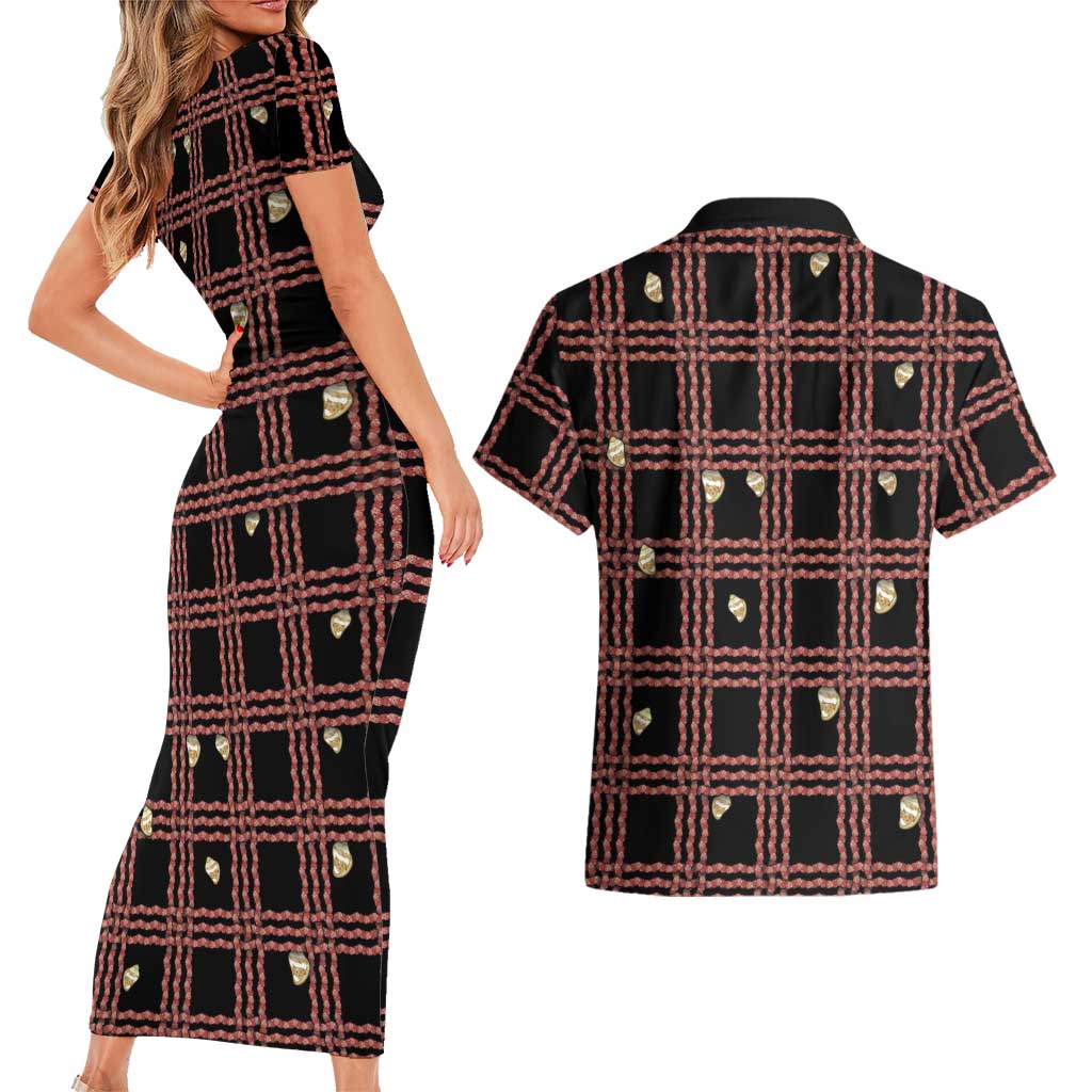Hawaii Palaka Kahelelani Shell Lei Costume Couples Matching Short Sleeve Bodycon Dress and Hawaiian Shirt Plaid Patterns DT05 - Polynesian Pride