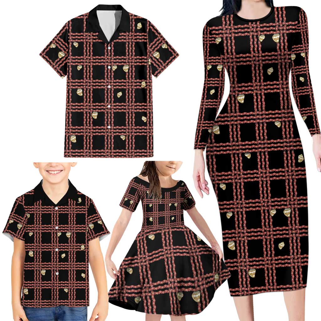 Hawaii Palaka Kahelelani Shell Lei Costume Family Matching Long Sleeve Bodycon Dress and Hawaiian Shirt Plaid Patterns DT05 - Polynesian Pride