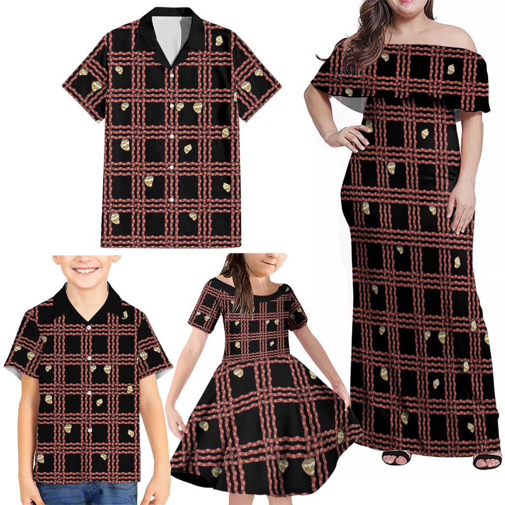 Hawaii Palaka Kahelelani Shell Lei Costume Family Matching Off Shoulder Maxi Dress and Hawaiian Shirt Plaid Patterns DT05 - Polynesian Pride