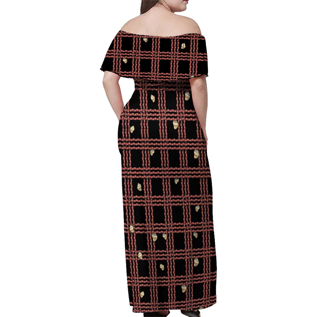 Hawaii Palaka Kahelelani Shell Lei Costume Family Matching Off Shoulder Maxi Dress and Hawaiian Shirt Plaid Patterns DT05 - Polynesian Pride