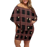 Hawaii Palaka Kahelelani Shell Lei Costume Family Matching Off Shoulder Short Dress and Hawaiian Shirt Plaid Patterns DT05 Mom's Dress Black - Polynesian Pride