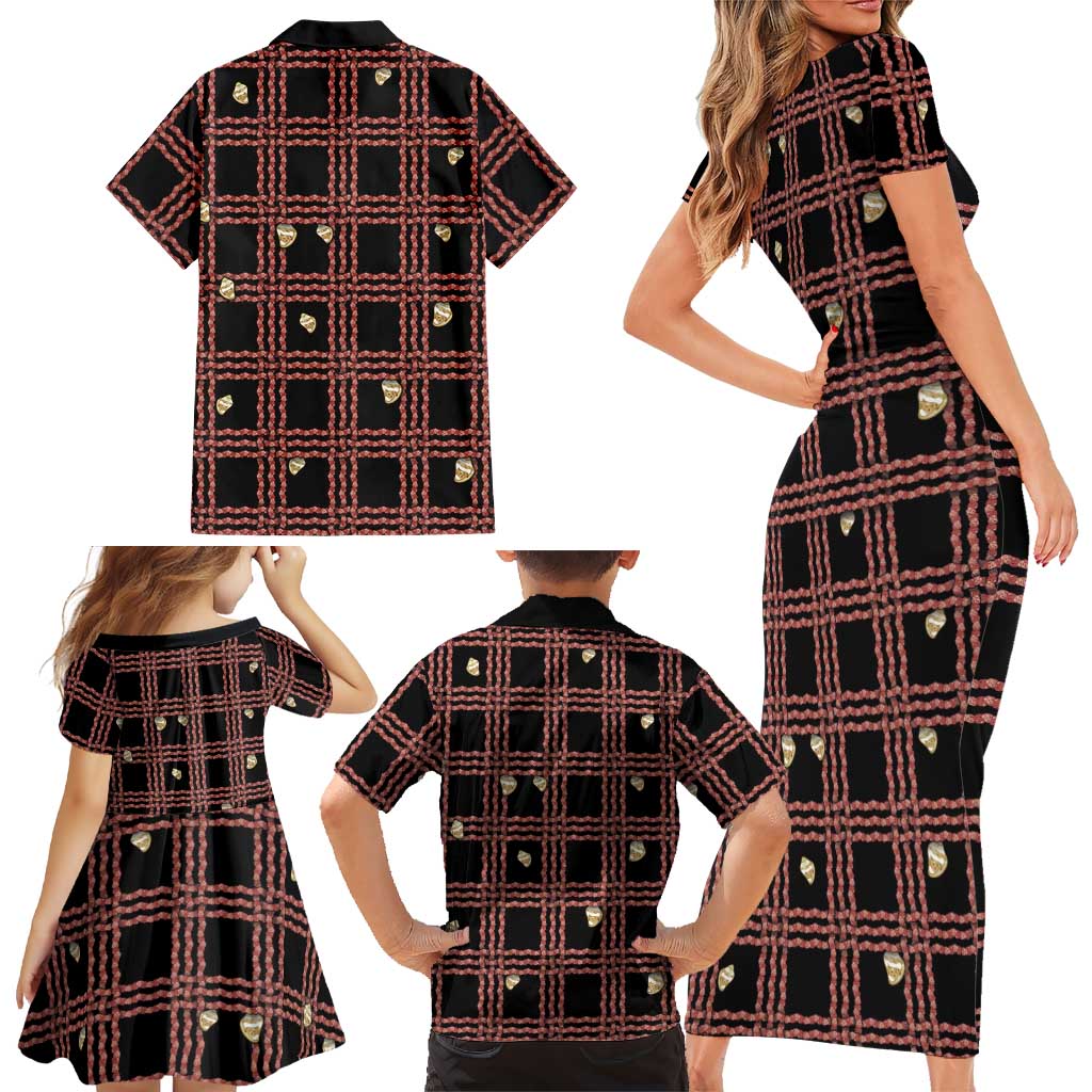 Hawaii Palaka Kahelelani Shell Lei Costume Family Matching Short Sleeve Bodycon Dress and Hawaiian Shirt Plaid Patterns DT05 - Polynesian Pride