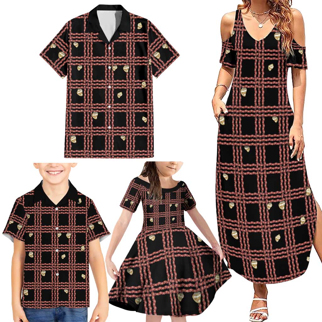 Hawaii Palaka Kahelelani Shell Lei Costume Family Matching Summer Maxi Dress and Hawaiian Shirt Plaid Patterns DT05 - Polynesian Pride
