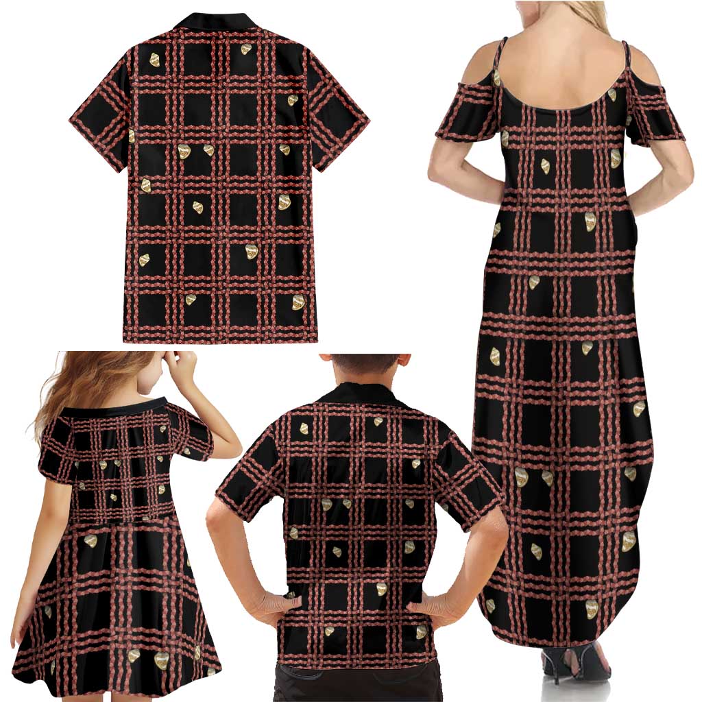 Hawaii Palaka Kahelelani Shell Lei Costume Family Matching Summer Maxi Dress and Hawaiian Shirt Plaid Patterns DT05 - Polynesian Pride