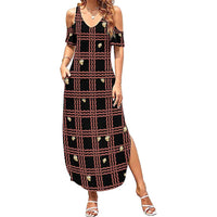 Hawaii Palaka Kahelelani Shell Lei Costume Family Matching Summer Maxi Dress and Hawaiian Shirt Plaid Patterns DT05 Mom's Dress Black - Polynesian Pride