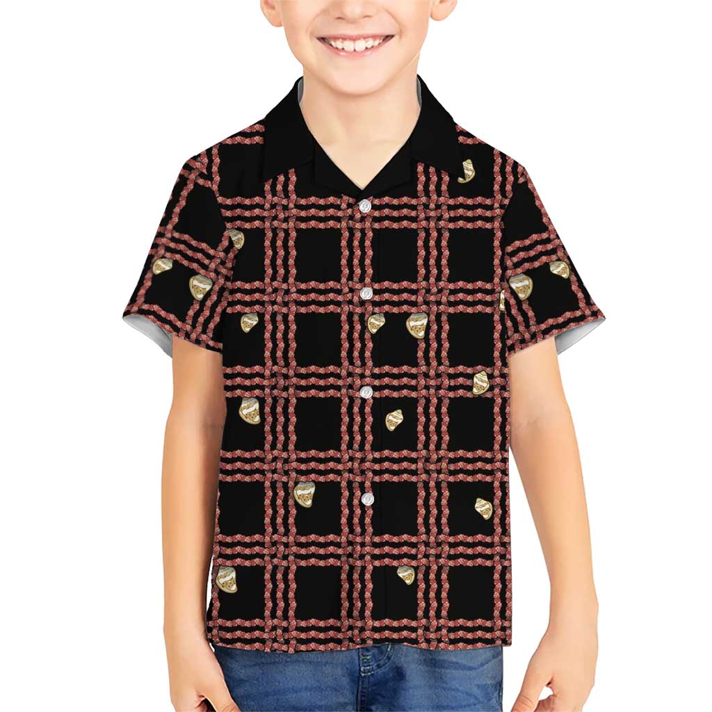 Hawaii Palaka Kahelelani Shell Lei Costume Family Matching Summer Maxi Dress and Hawaiian Shirt Plaid Patterns DT05 Son's Shirt Black - Polynesian Pride
