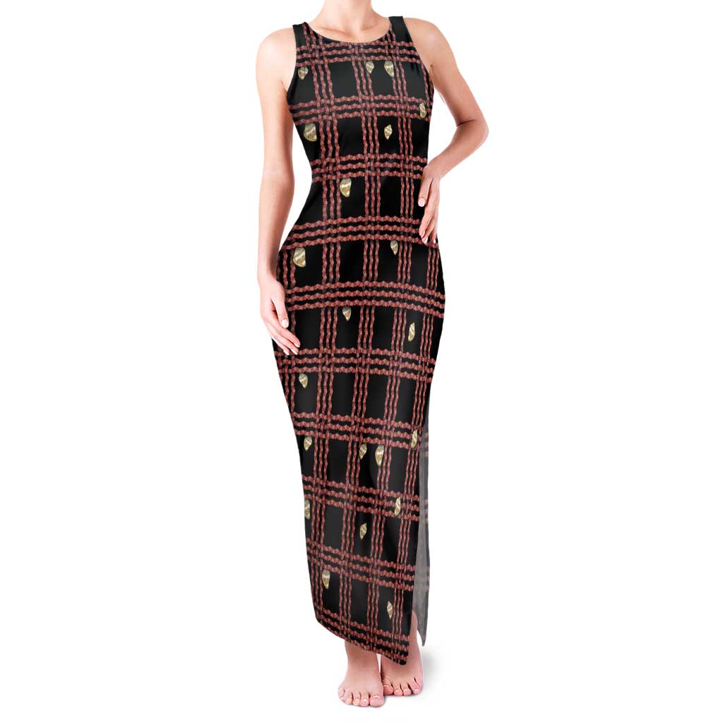 Hawaii Palaka Kahelelani Shell Lei Costume Family Matching Tank Maxi Dress and Hawaiian Shirt Plaid Patterns DT05 Mom's Dress Black - Polynesian Pride