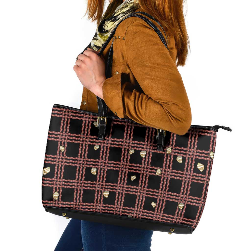 Hawaii Palaka Kahelelani Shell Lei Costume Leather Tote Bag Plaid Patterns DT05 Black - Polynesian Pride