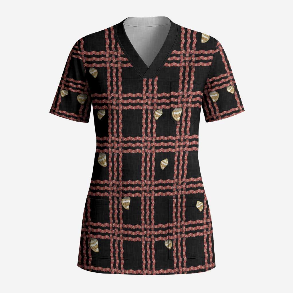 Hawaii Palaka Kahelelani Shell Lei Costume Scrub Top Plaid Patterns DT05 Adult Black - Polynesian Pride
