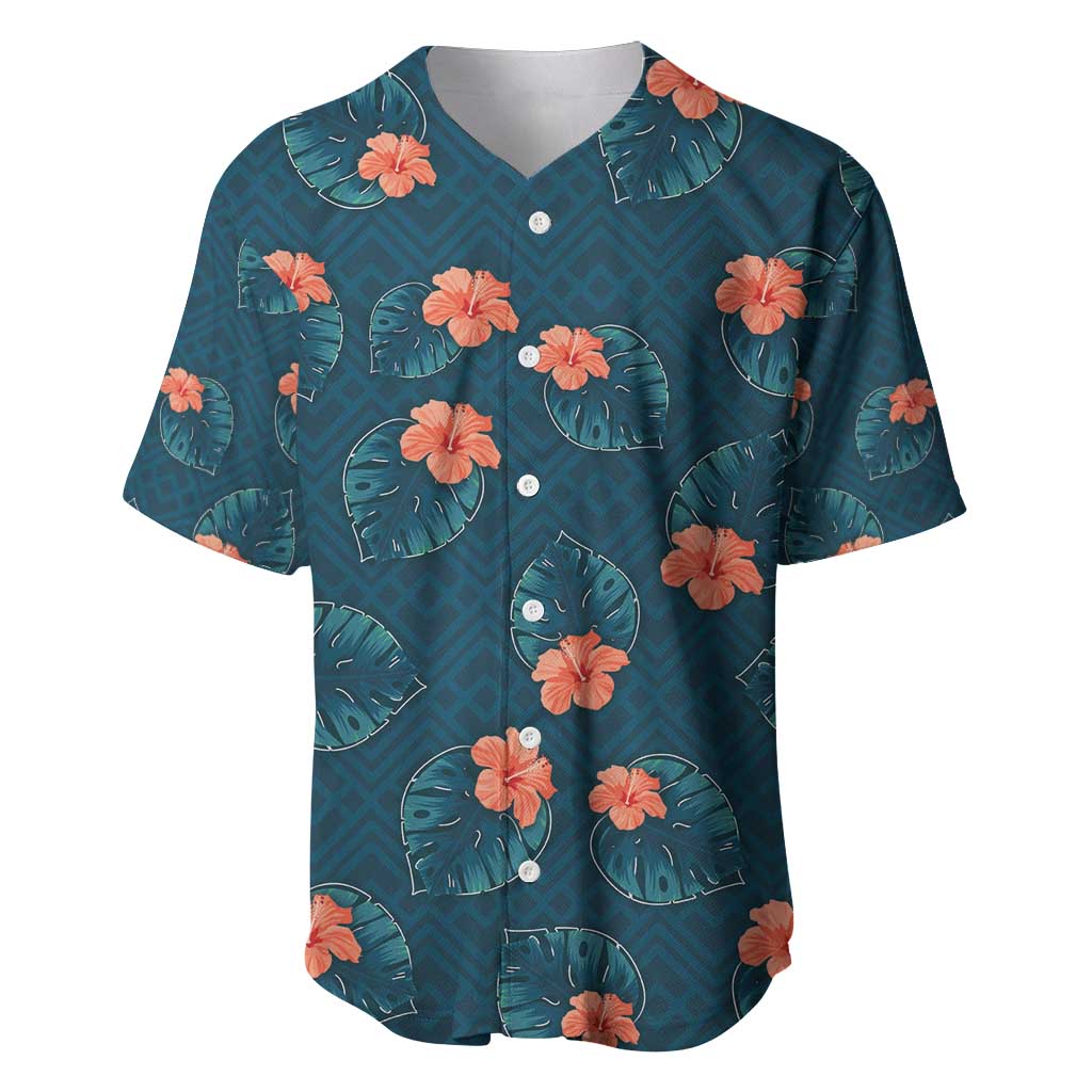 Hawaii Monstera Baseball Jersey Hibiscus Flowers Simple Style - Polynesian Pride