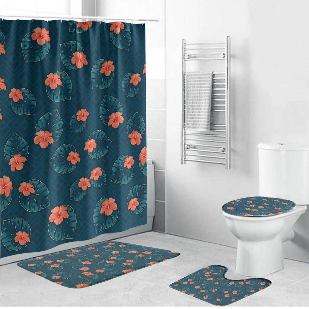Hawaii Monstera Bathroom Set Hibiscus Flowers Simple Style - Polynesian Pride