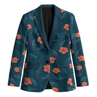 Hawaii Monstera Blazer Hibiscus Flowers Simple Style DT05 Unisex Dark Teal - Polynesian Pride