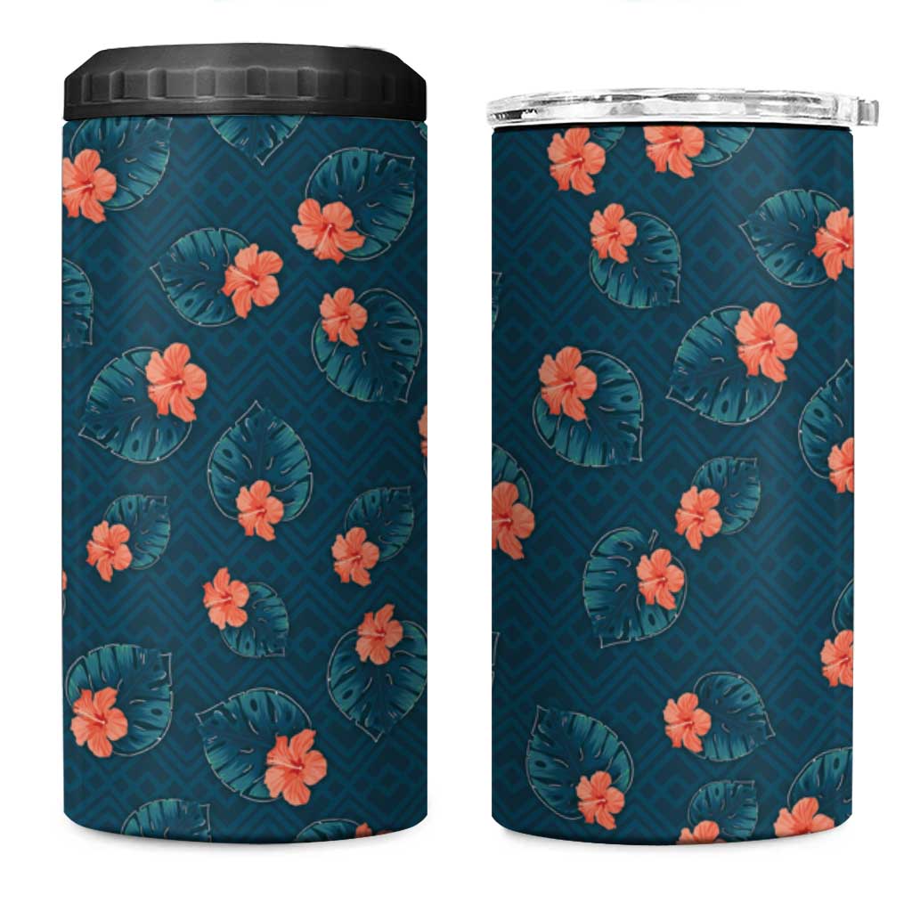 Hawaii Monstera 4 in 1 Can Cooler Tumbler Hibiscus Flowers Simple Style - Polynesian Pride