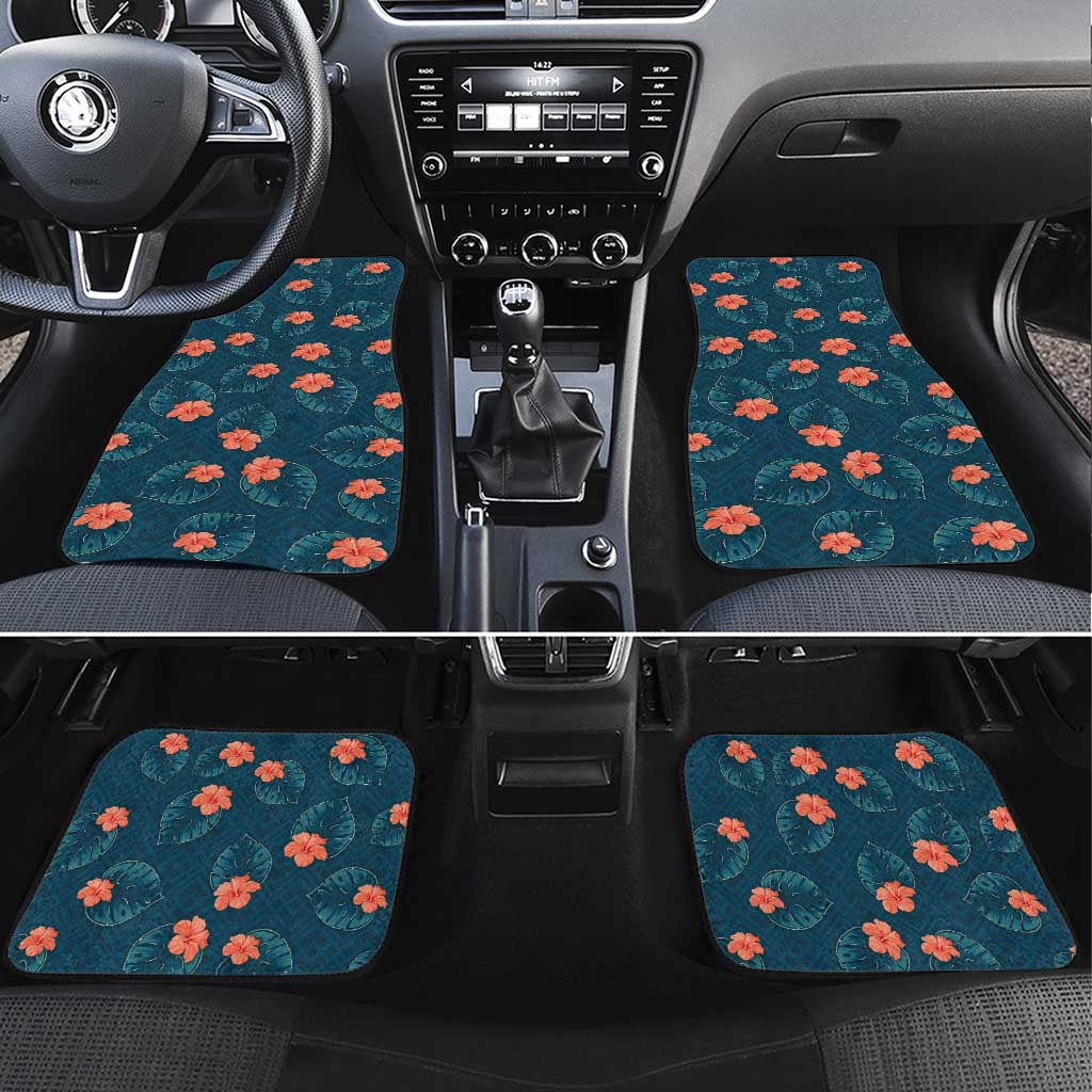 Hawaii Monstera Car Mats Hibiscus Flowers Simple Style - Polynesian Pride