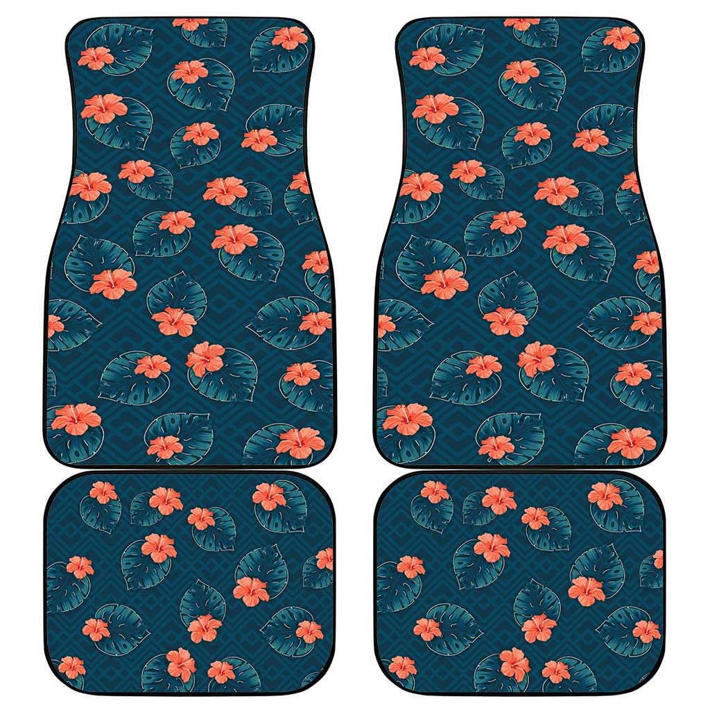 Hawaii Monstera Car Mats Hibiscus Flowers Simple Style - Polynesian Pride