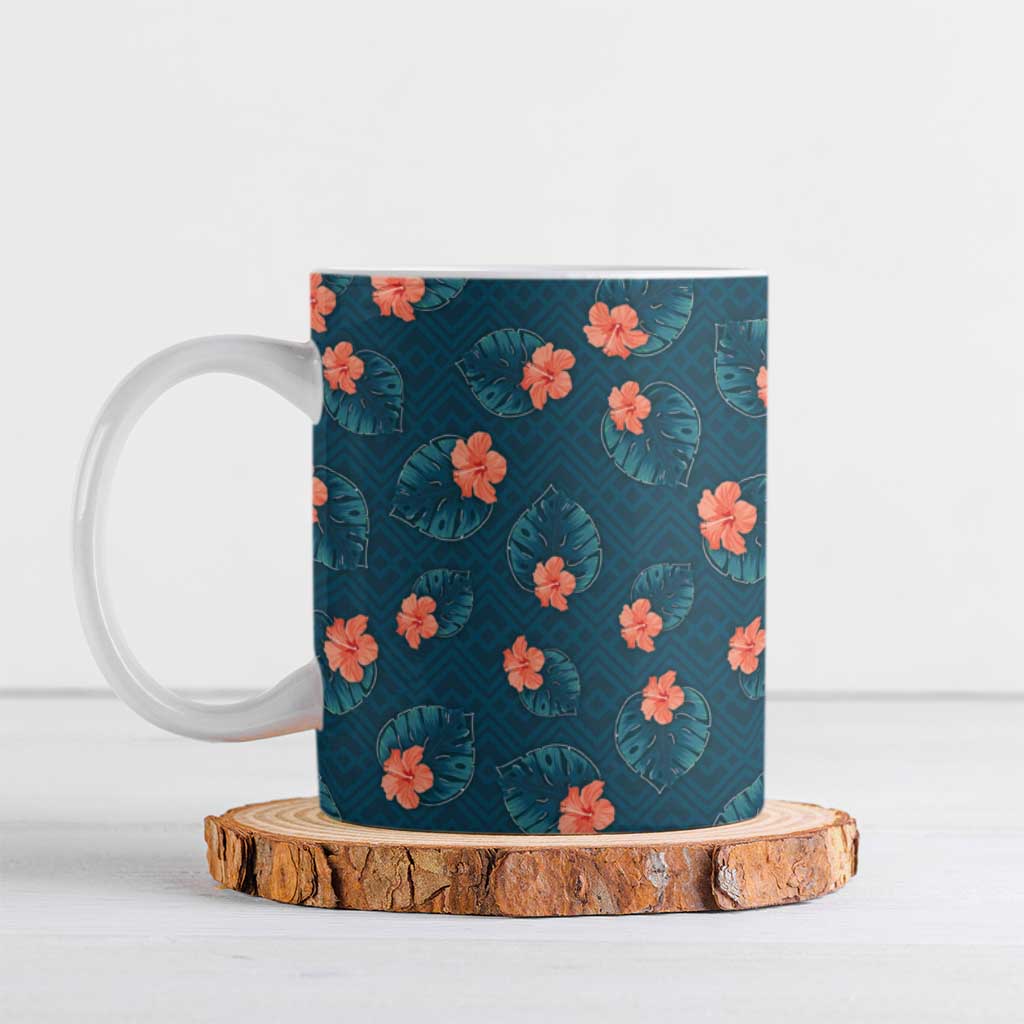 Hawaii Monstera Ceramic Mug Hibiscus Flowers Simple Style - Polynesian Pride