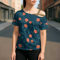 Hawaii Monstera Cross Shoulder Shirt Hibiscus Flowers Simple Style DT05 - Polynesian Pride