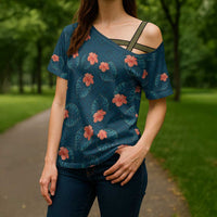 Hawaii Monstera Cross Shoulder Shirt Hibiscus Flowers Simple Style DT05 - Polynesian Pride