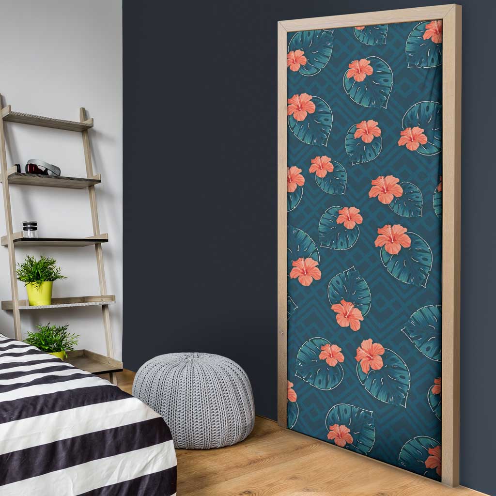 Hawaii Monstera Door Cover Hibiscus Flowers Simple Style - Polynesian Pride