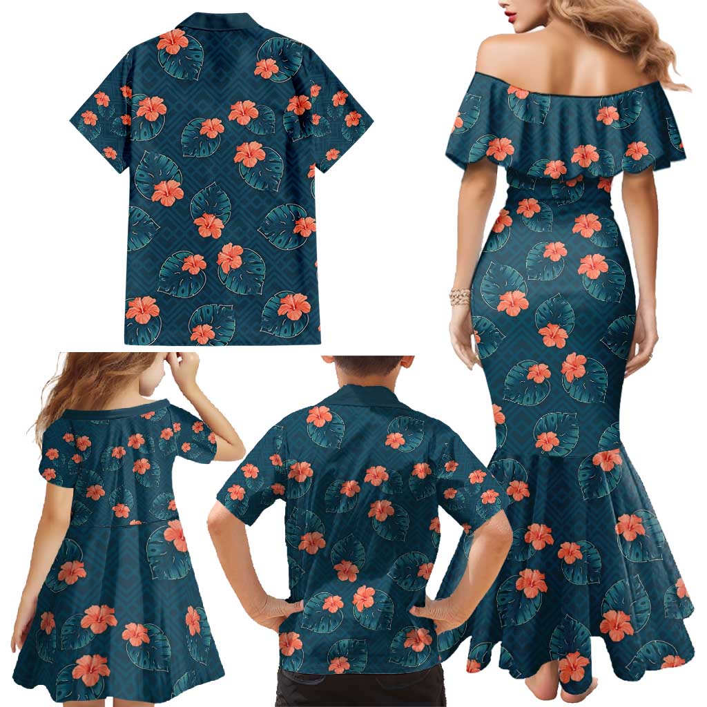 Hawaii Monstera Family Matching Mermaid Dress and Hawaiian Shirt Hibiscus Flowers Simple Style - Polynesian Pride