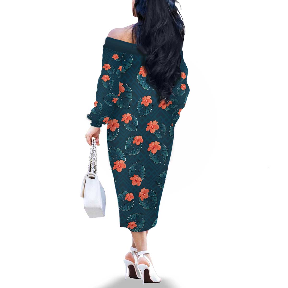 Hawaii Monstera Family Matching Off The Shoulder Long Sleeve Dress and Hawaiian Shirt Hibiscus Flowers Simple Style - Polynesian Pride