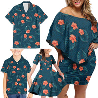 Hawaii Monstera Family Matching Off Shoulder Short Dress and Hawaiian Shirt Hibiscus Flowers Simple Style - Polynesian Pride