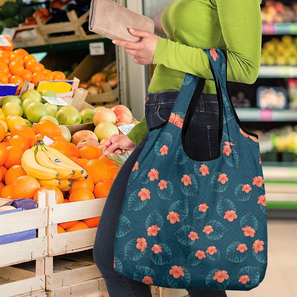 Hawaii Monstera Grocery Bag Hibiscus Flowers Simple Style DT05 - Polynesian Pride