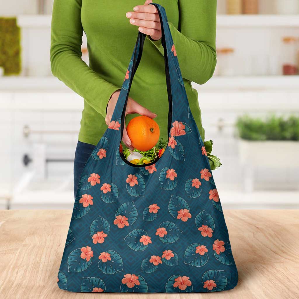 Hawaii Monstera Grocery Bag Hibiscus Flowers Simple Style DT05 - Polynesian Pride