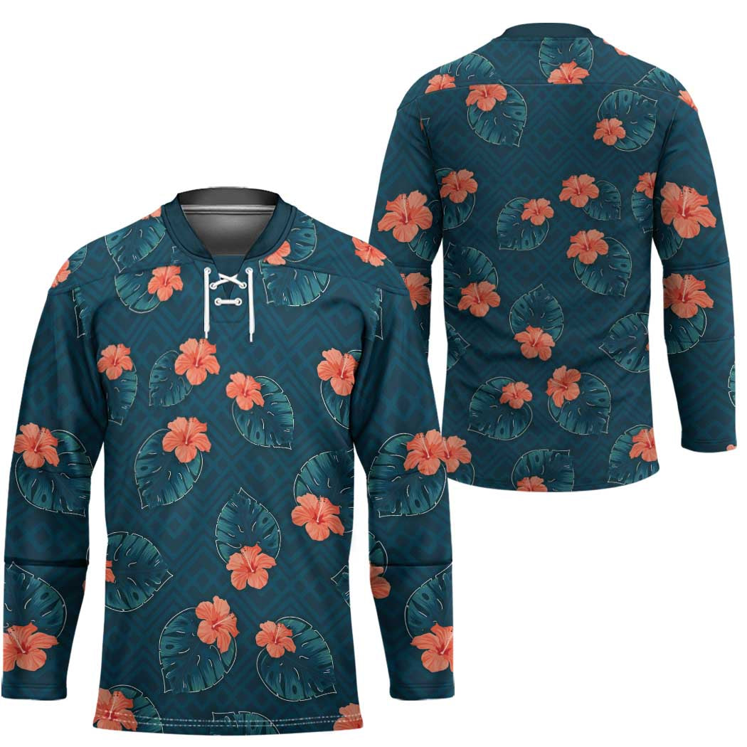 Hawaii Monstera Hockey Jersey Hibiscus Flowers Simple Style DT05 - Polynesian Pride