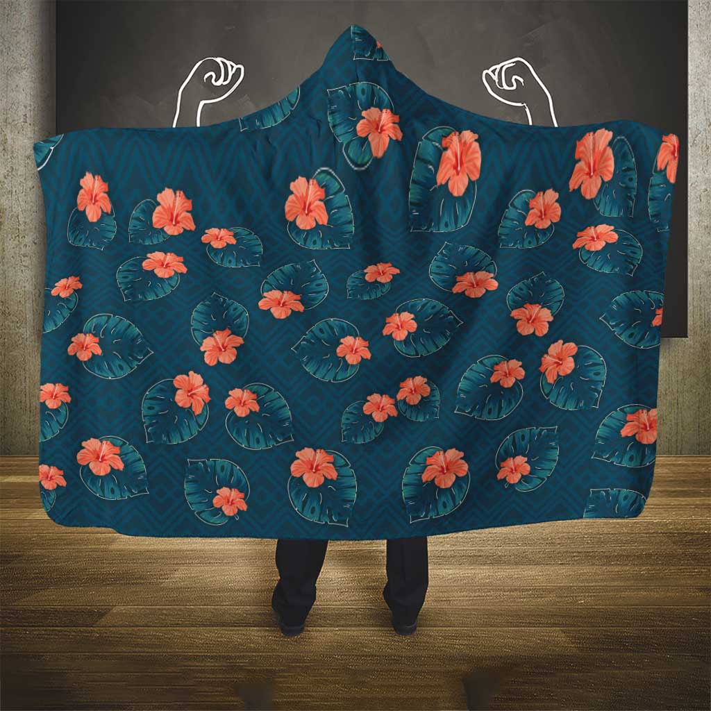 Hawaii Monstera Hooded Blanket Hibiscus Flowers Simple Style - Polynesian Pride
