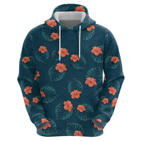 Hawaii Monstera Hoodie Hibiscus Flowers Simple Style - Polynesian Pride