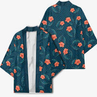 Hawaii Monstera Kimono Hibiscus Flowers Simple Style DT05 - Polynesian Pride