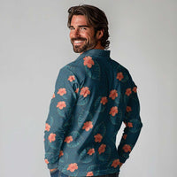 Hawaii Monstera Long Sleeve Polo Shirt Hibiscus Flowers Simple Style - Polynesian Pride